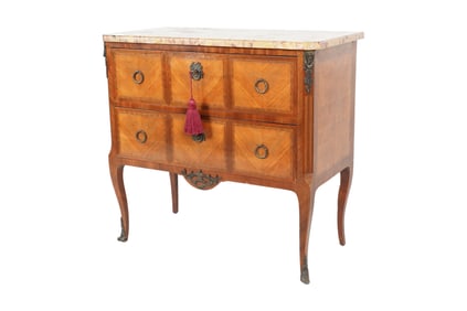 A Continental Marble-Top Parquetry Commode