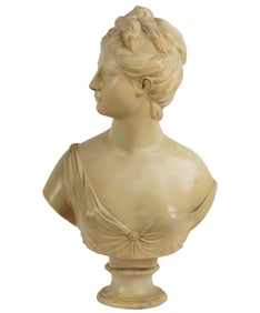 An Italian Carved and Painted Marble Bust of a Woman