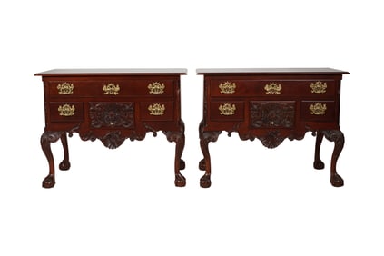 A Pair of Kindel Chippendale-Style Mahogany Low Boys