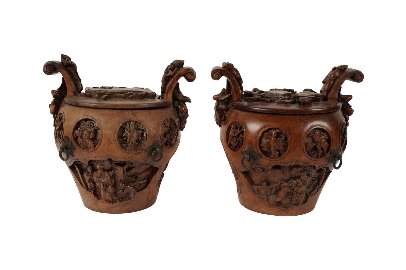 A Pair of Chinese Metal-Mounted Carved Wood Vessels (1 of 10)
