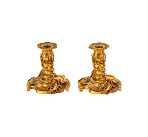 A Pair of Rococo-Style Gilt Bronze Candlesticks