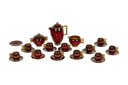 A Carlton Ware Red and Gilt Coffee Service