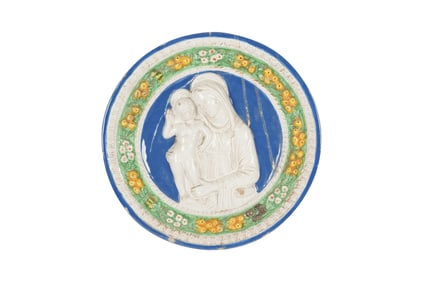 An Italian Majolica Plaque of Madonna and Child