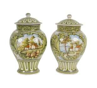 A Pair of Majolica Covered Jars