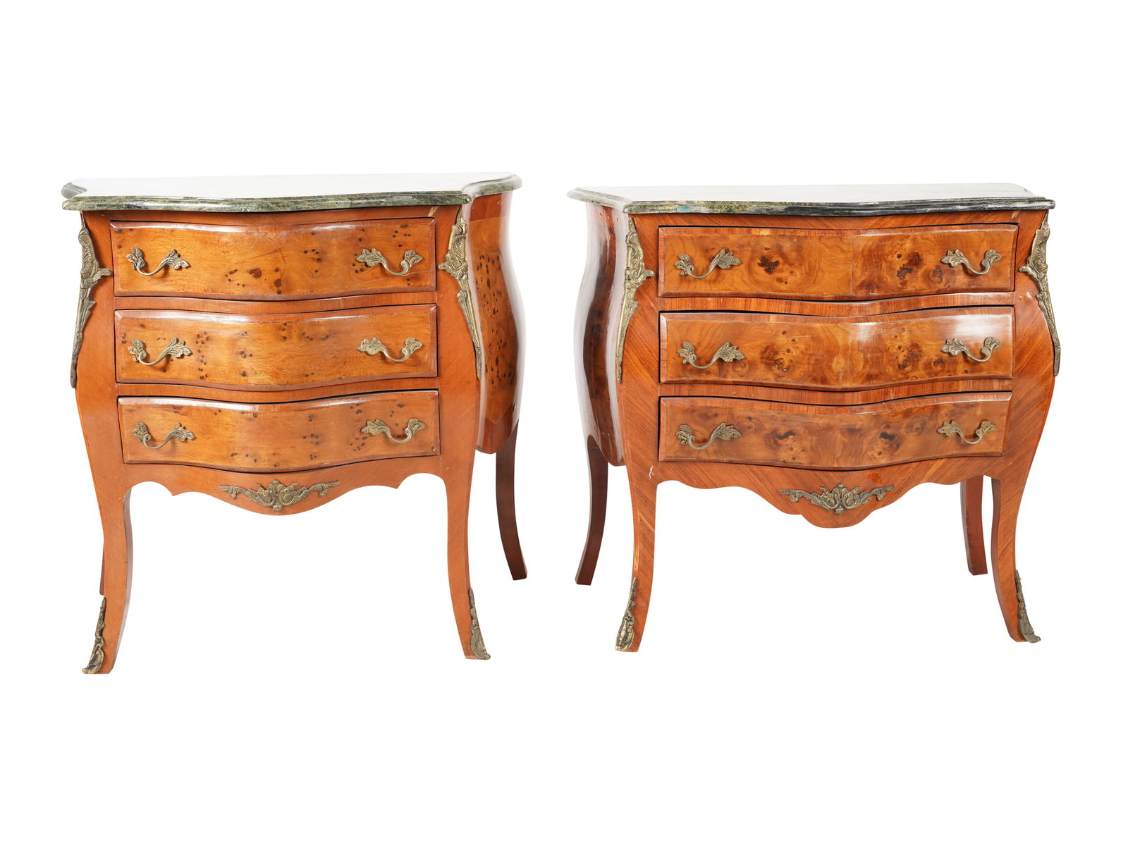 A Pair of Louis XV-Style Marble-Top Commodes: Egypt, 20th century 31 x 31 x 16 in. (78.7 x 78.7 x 40.6 cm.)