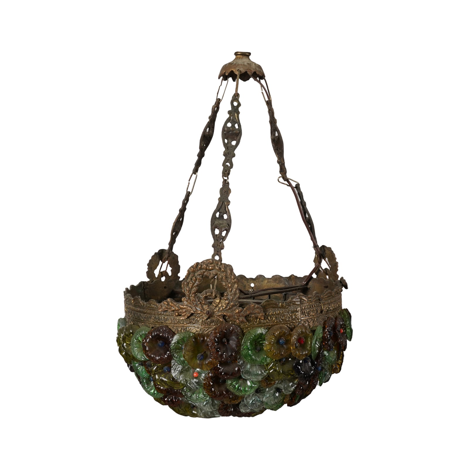 A Brass and Beaded Glass Pendant Ceiling Light Fixture (1 of 7)