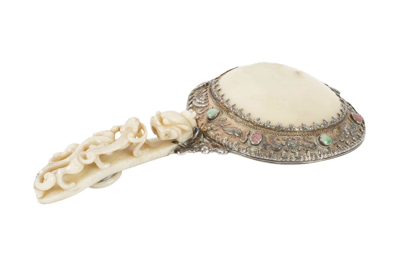 A Chinese Jeweled and White Jade Mirror (1 of 8)