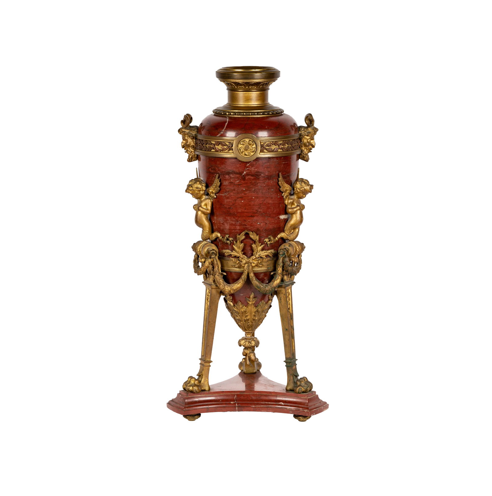 French Neo-Grec Patinated and Gilt Bronze Campana Rouge Marble Urn (1 of 9)
