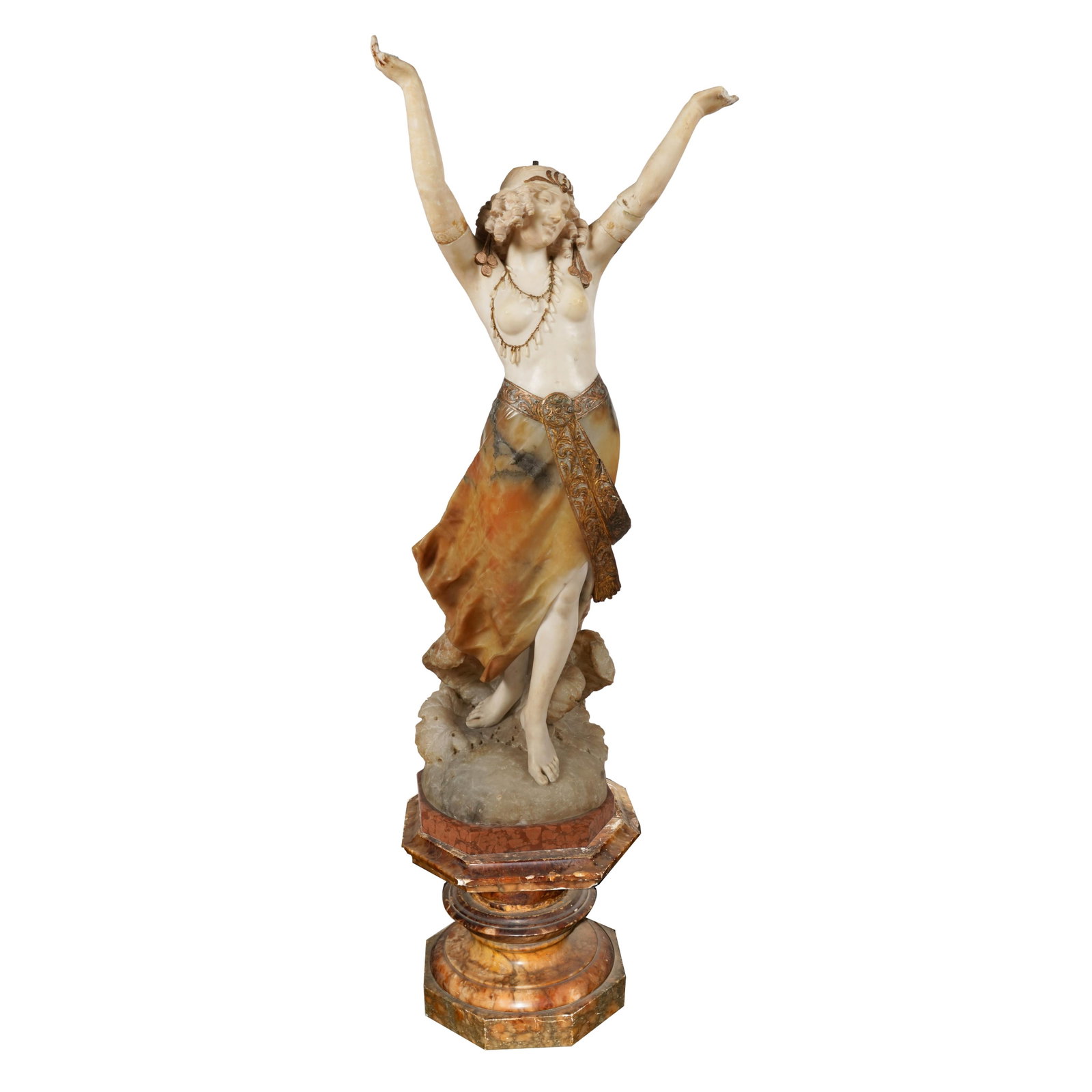 Giuseppe Gambogi, Italian 1862-1938, Maiden: Giuseppe Gambogi Italian 1862-1938 Maiden marble and onyx signed and inscribed Total Measurement: 67 x 19 x 18 in. (170.2 x 48.3 x 45.7 cm.), Pedestal: 16 in. (40.6 cm.) high