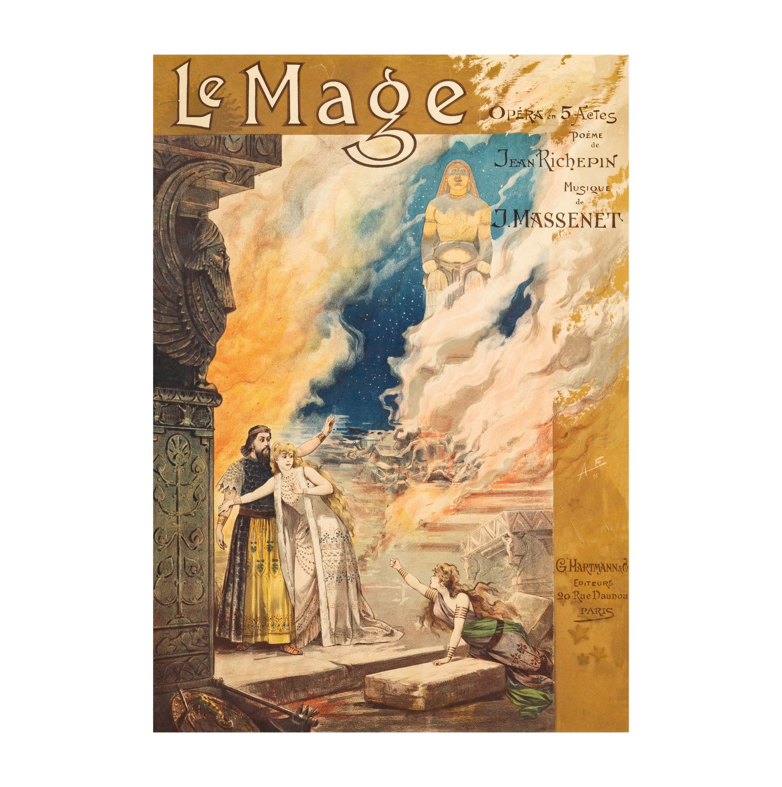 Alfredo Edel, 1856-1912, Le Mage: Alfredo Edel 1856-1912 Le Mage lithograph in colors 1891, Ch. Levy, Paris, prntr. 33 1/2 x 23 3/4 in. (85.1 x 60.3 cm.) Provenance: A Private Beverly Hills Estate