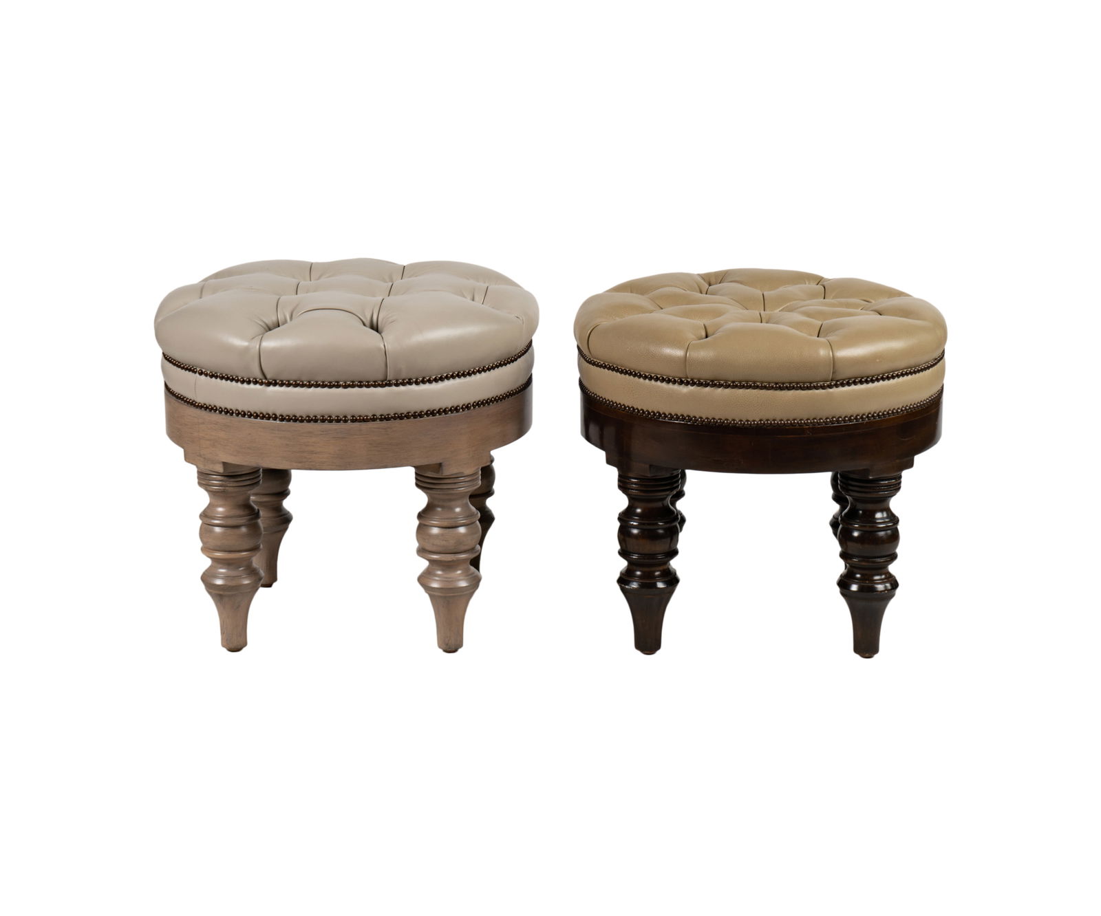 A Pair of Round Contemporary Tufted Leather Stools (1 of 11)