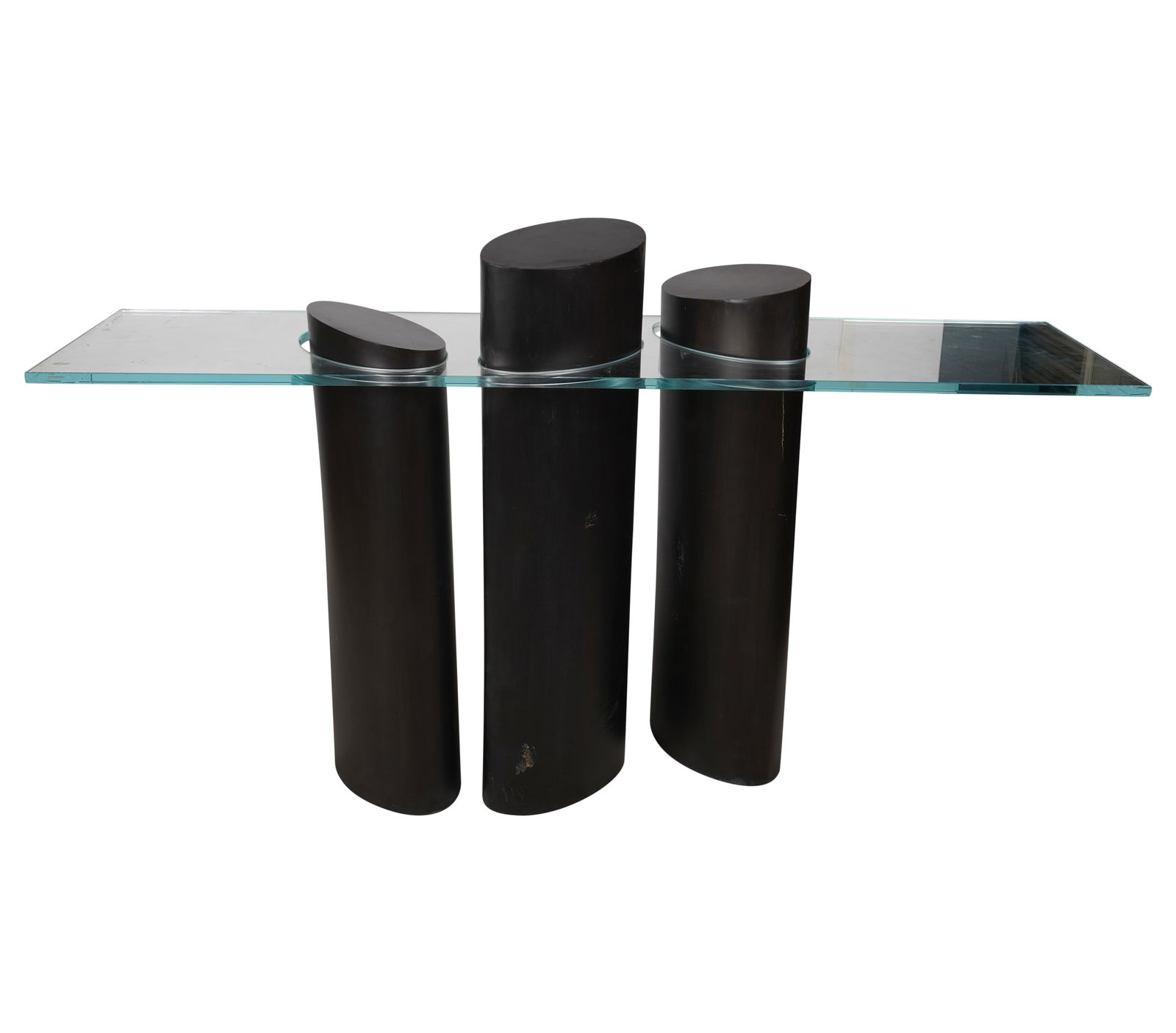 A Modern Multi Bronze Pedestal Glass Top Sofa Table (1 of 7)