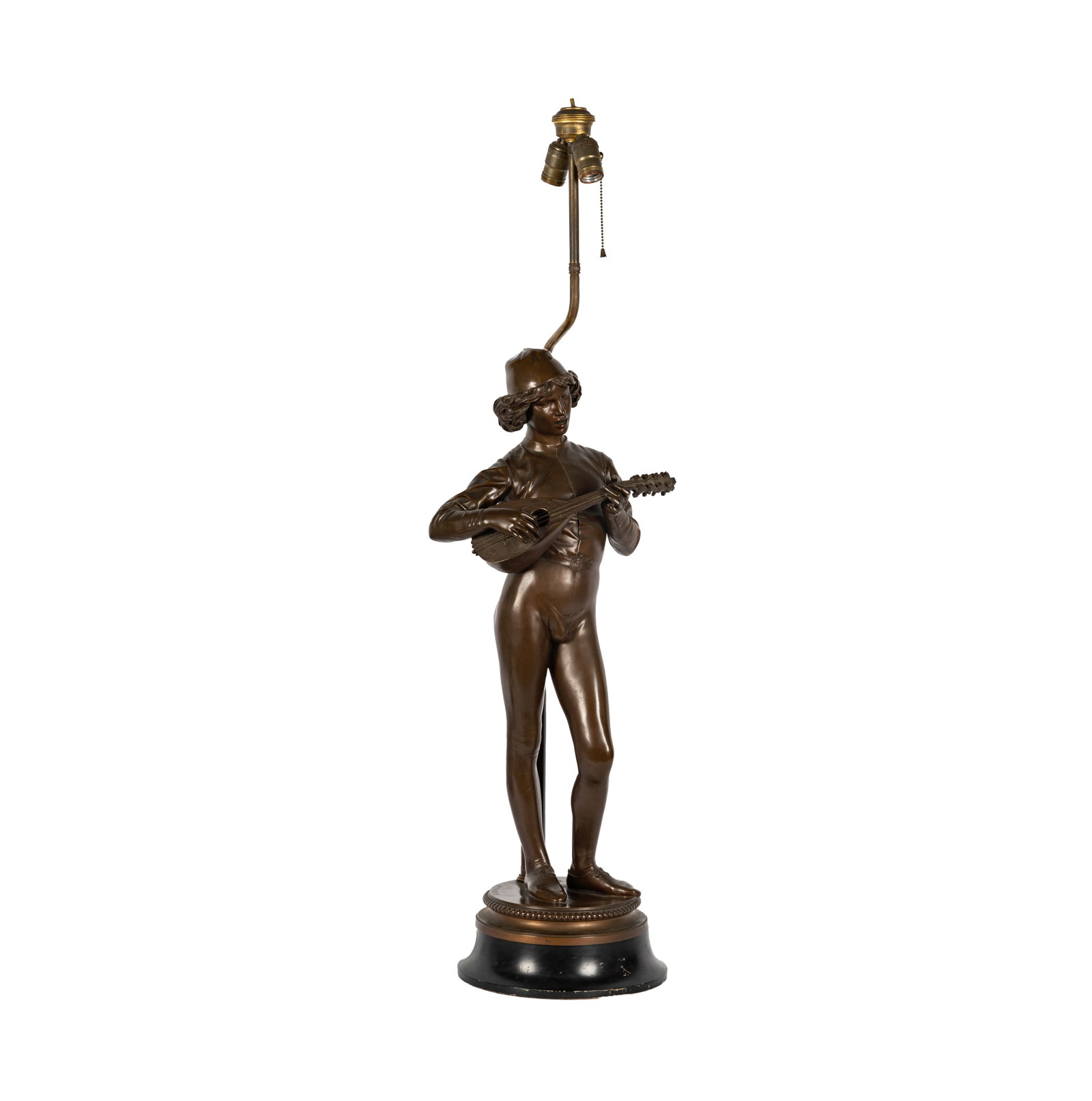Paul Dubois (1829-1905): Le chanteur florentin: Paul Dubois France 1829-1905 Le chanteur florentin patinated bronze, mounted to black-painted plinth signed in casting "P. Dubois", with foundry mark "F. Barbedienne" and Achille Collas Reduction Mech