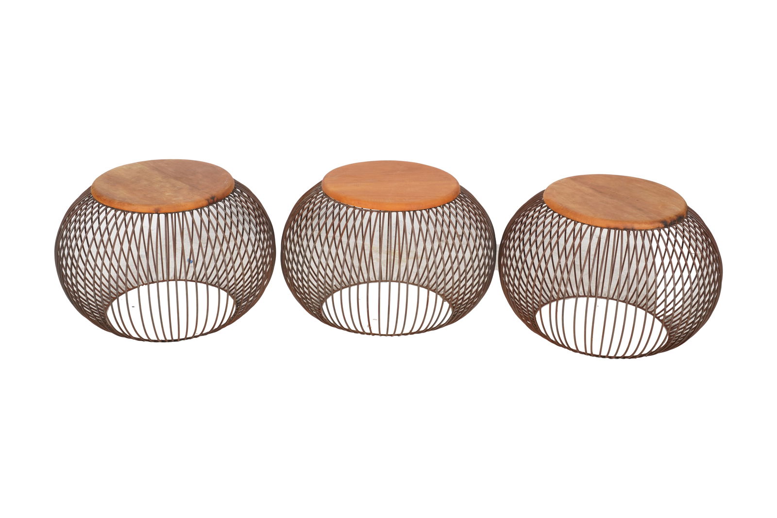 Three Modernist Metal Wire and Wood End Tables / Stools (1 of 8)