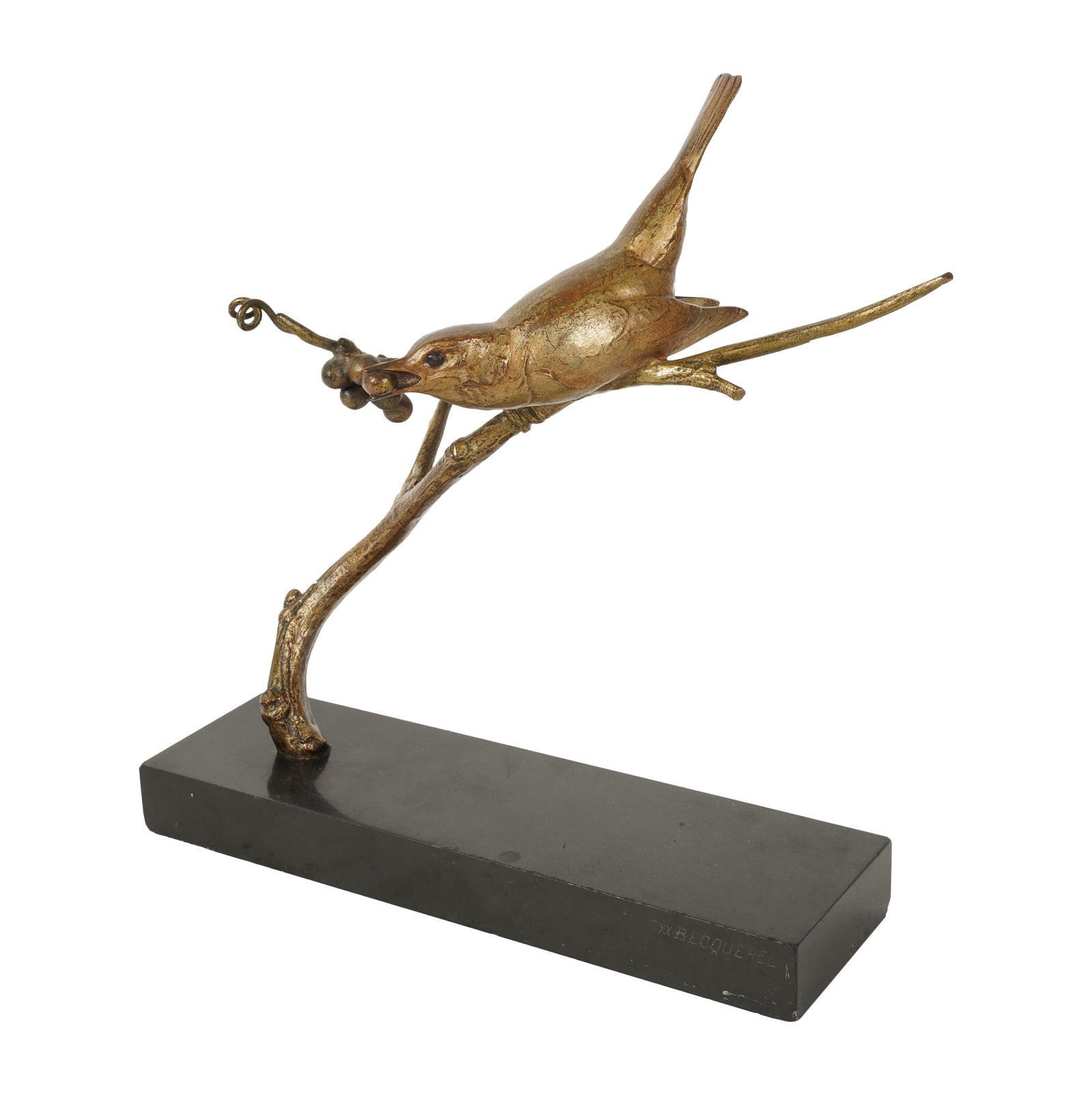 Andre-Vincent Becquerel: Bird on a Grapevine: Andre-Vincent Becquerel Bird on a Grapevine bronze, mounted to slate plinth incised signature to plinth "XX Becquerel" Overall: 11 x 10 3/4 x 3 in. (27.9 x 27.3 x 7.6 cm.)