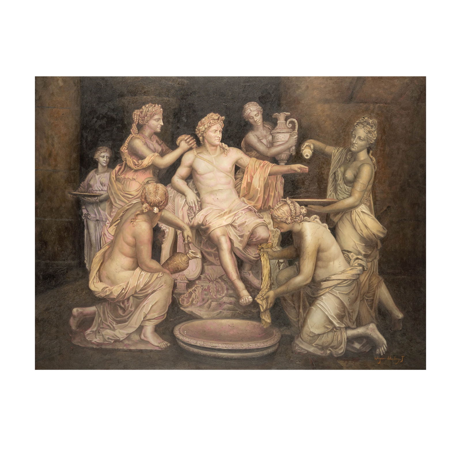 Continental School: Classical-Style Figures: oil on canvas; inscribed "Wagner-Hohenberg. J" lower right 36 x 48 in. (91.4 x 121.9 cm.), Frame: 50 x 63 in. (127 x 160 cm.)