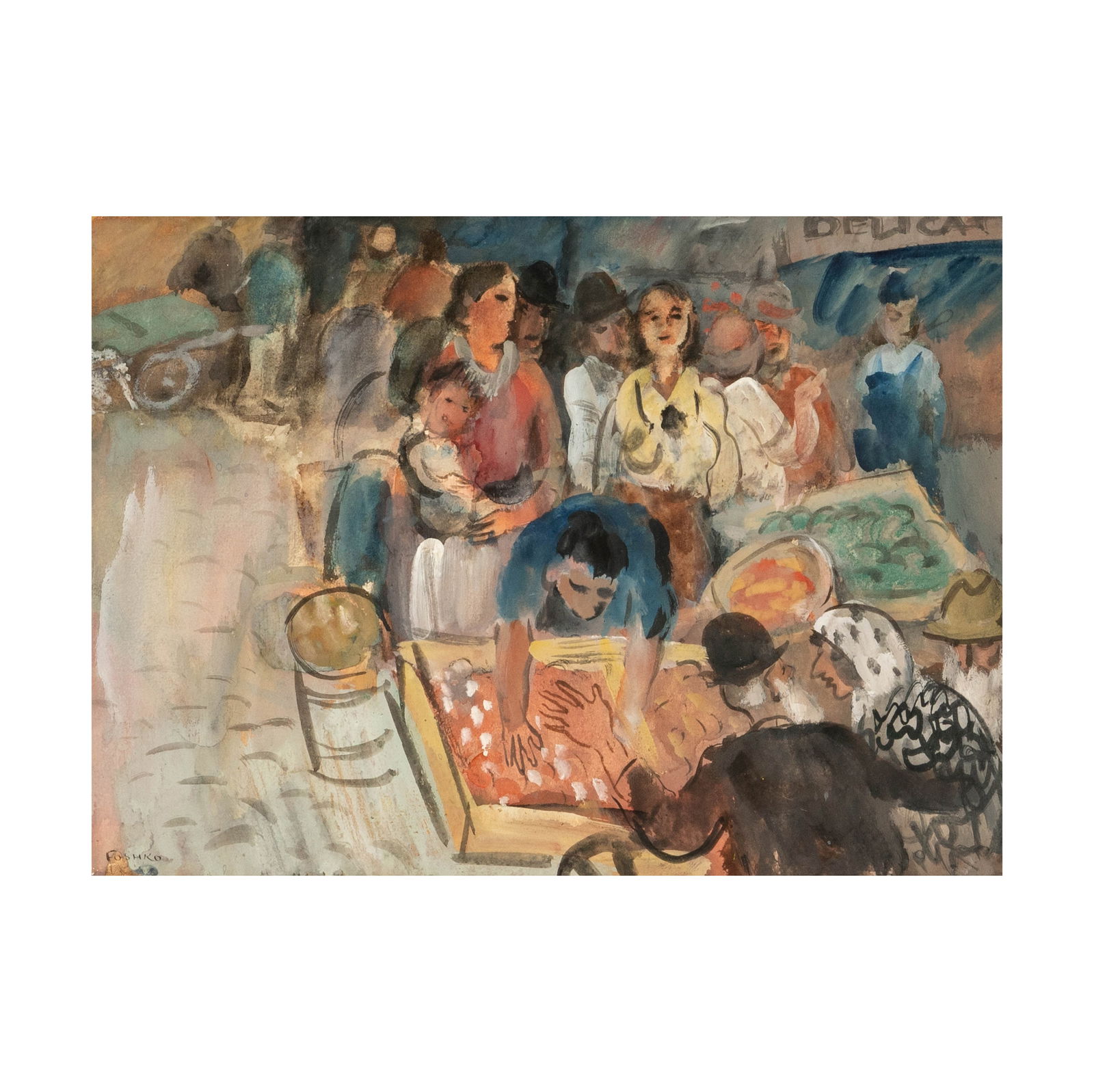 Josef Foshko (1891-1971): Untitled (Figures in a Market) (1 of 9)
