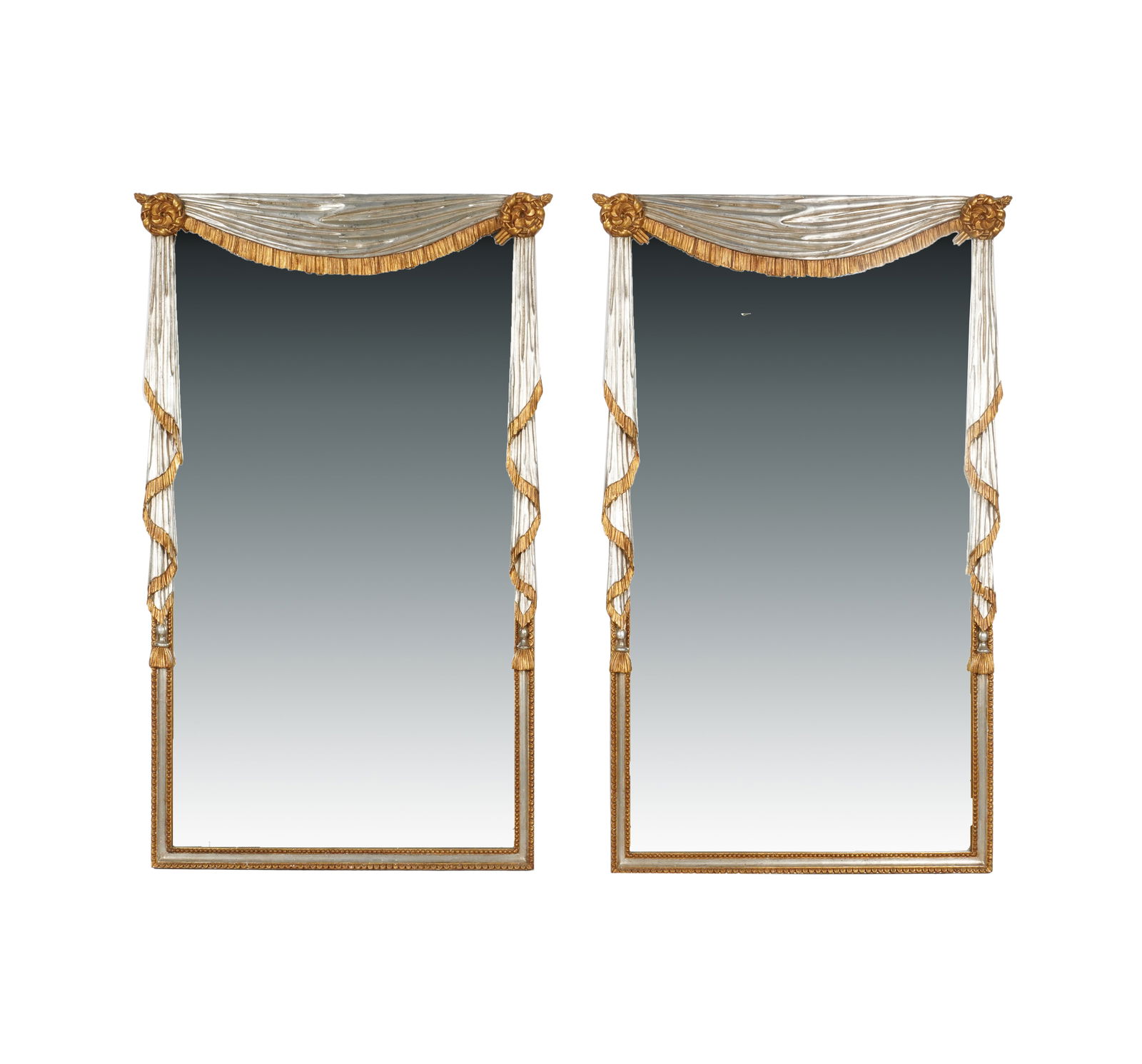 A Pair of Silvered and Gilt Carved Wood Wall Mirrors (1 of 8)