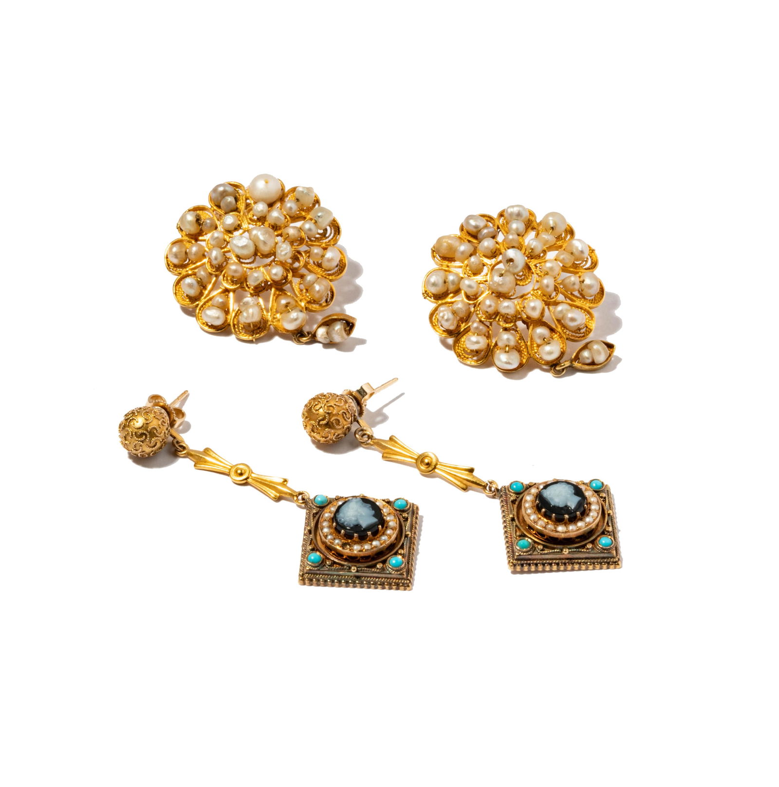 Two Pairs of Pearl and Gem-set earrings (1 of 6)