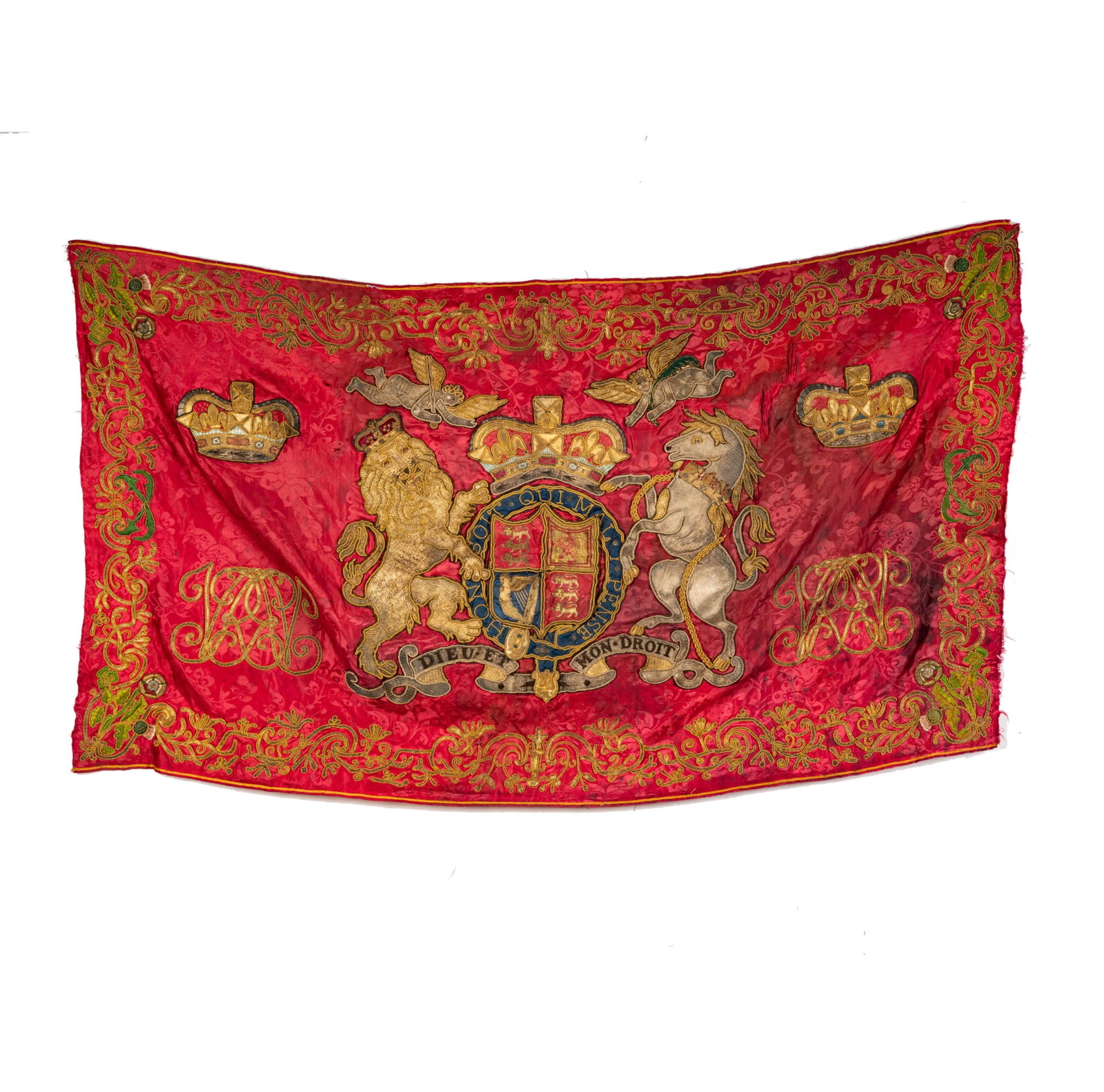 A Victorian Cavalry Banner: with gilt thread 26 x 47 in. (66 x 119.4 cm.)