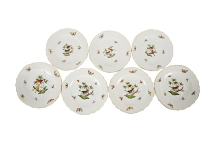 Seven Assorted Herend Rothschild Bird Bread Plates