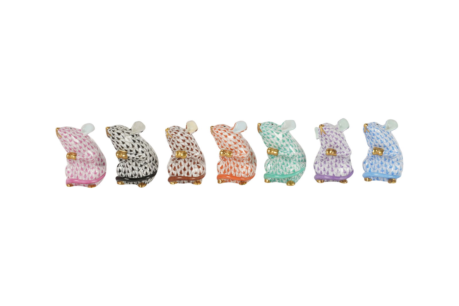 Seven Herend Fishnet Porcelain Mice (1 of 9)