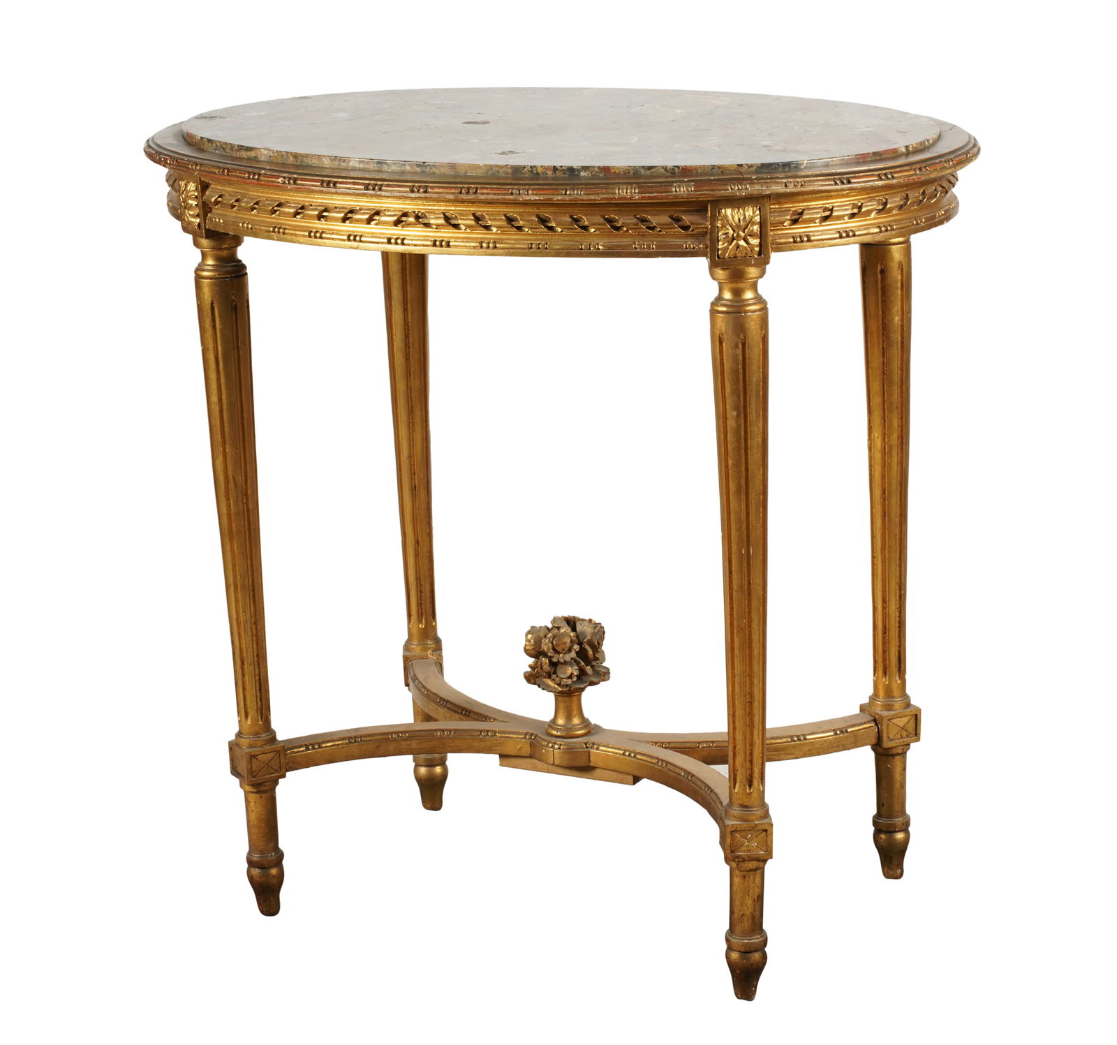 A Louis XV-Style Continental Oval Marble Inset Giltwood Table (1 of 9)