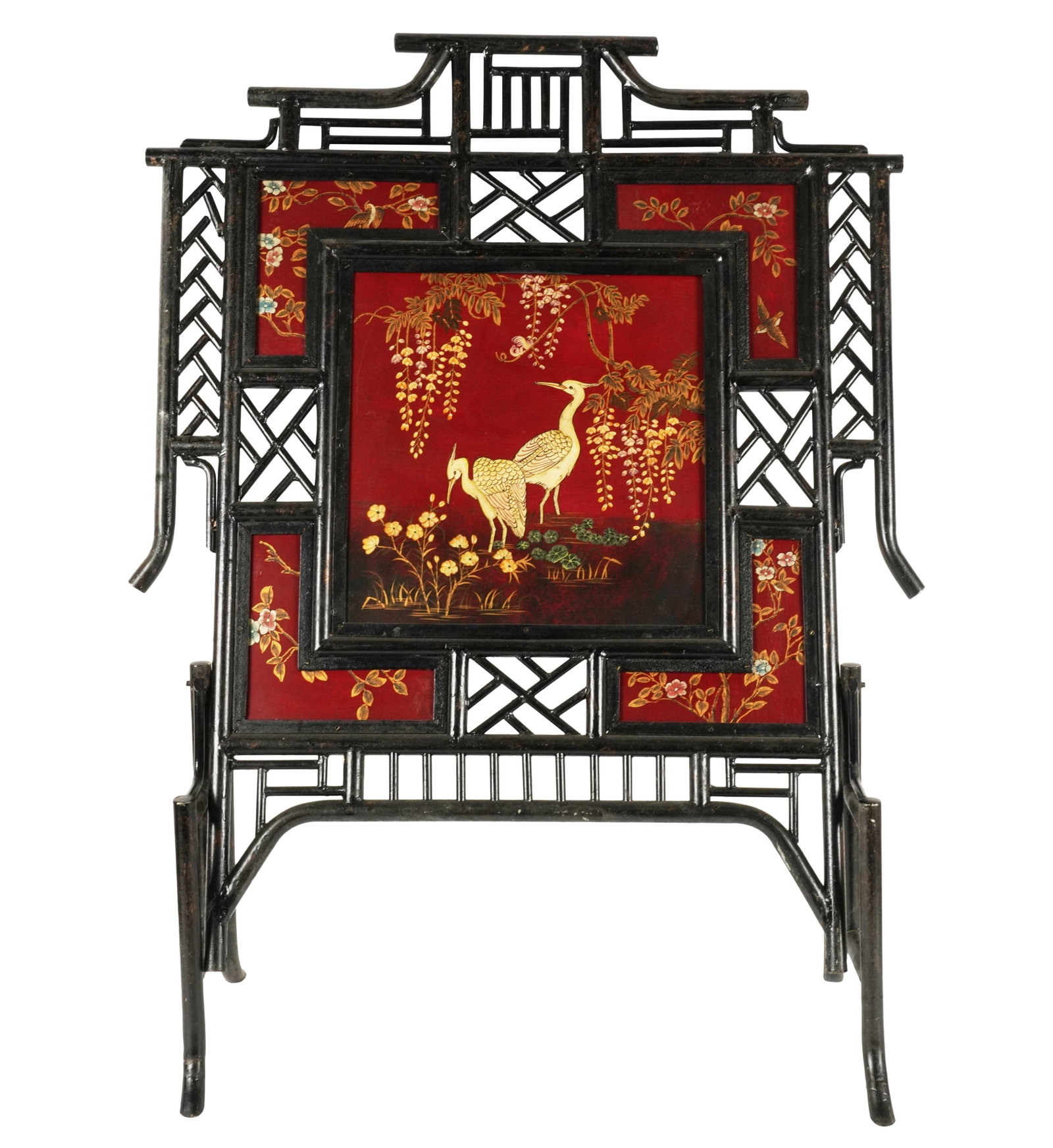 Metal Decorated Screen: chinoiserie design depicting water birds 36 x 29 1/4 in. (91.4 x 74.3 cm.)