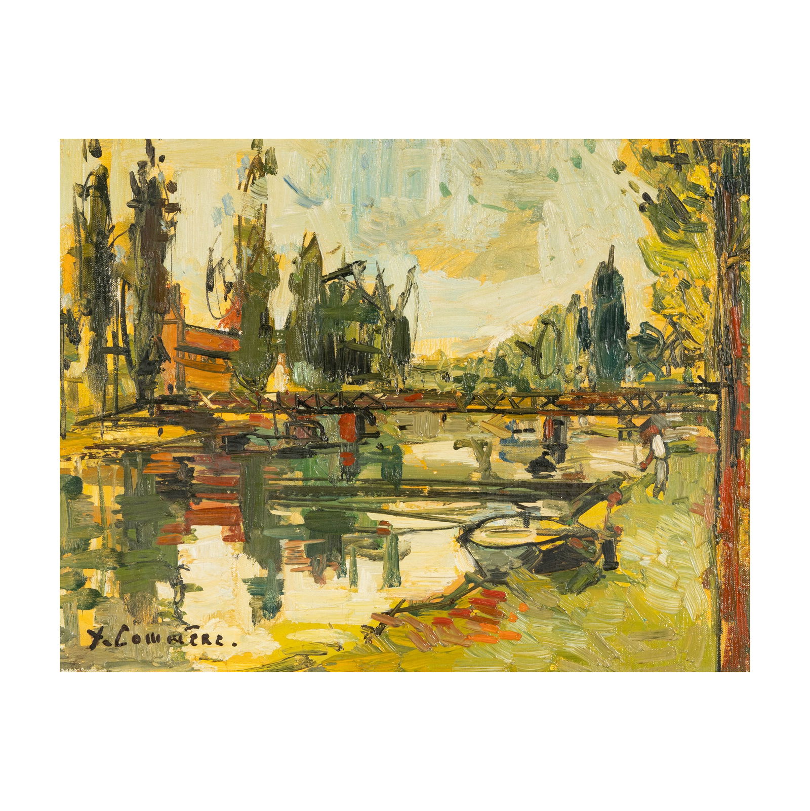 Jean-Yves Commere, France 1920 - 1986, River Scene with Bridge (1 of 8)