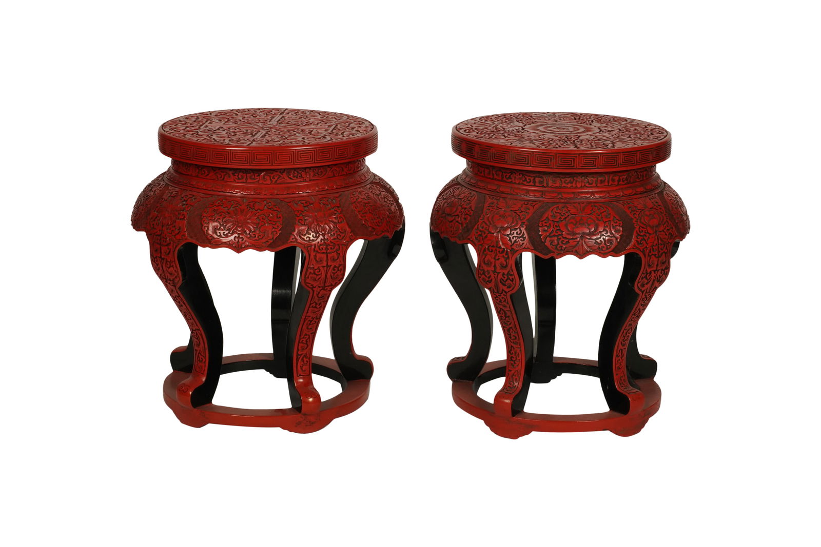 A Pair of Chinese Carved and Red-Lacquered Stools (1 of 8)