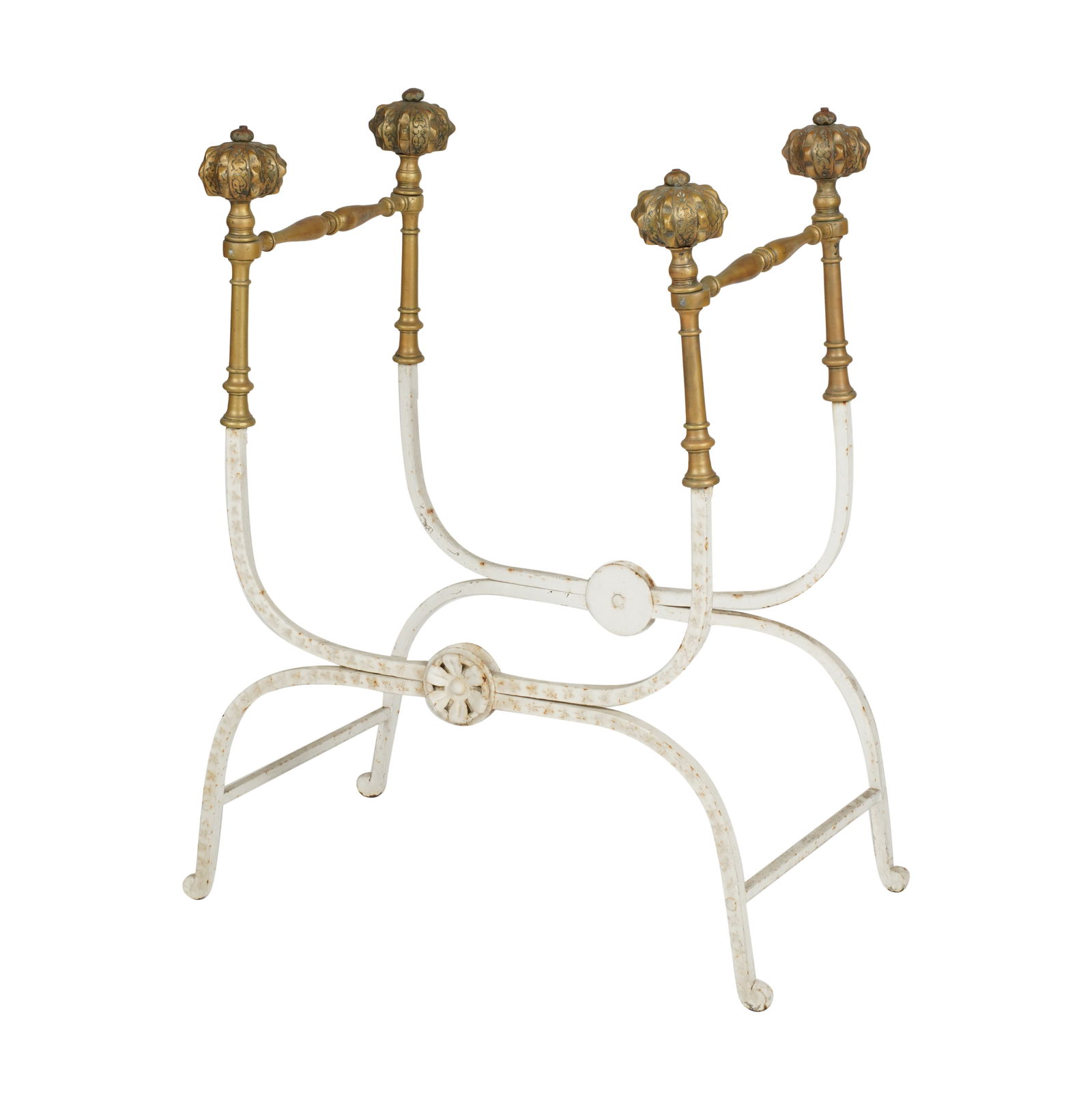 A White-Painted Iron and Brass Curule Chair Frame (1 of 6)