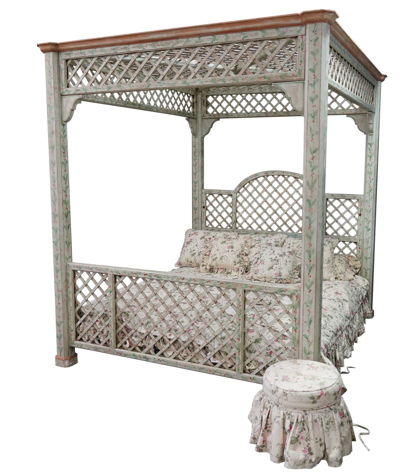 A Painted Wood Latticed King-Size Canopy Bed (1 of 15)