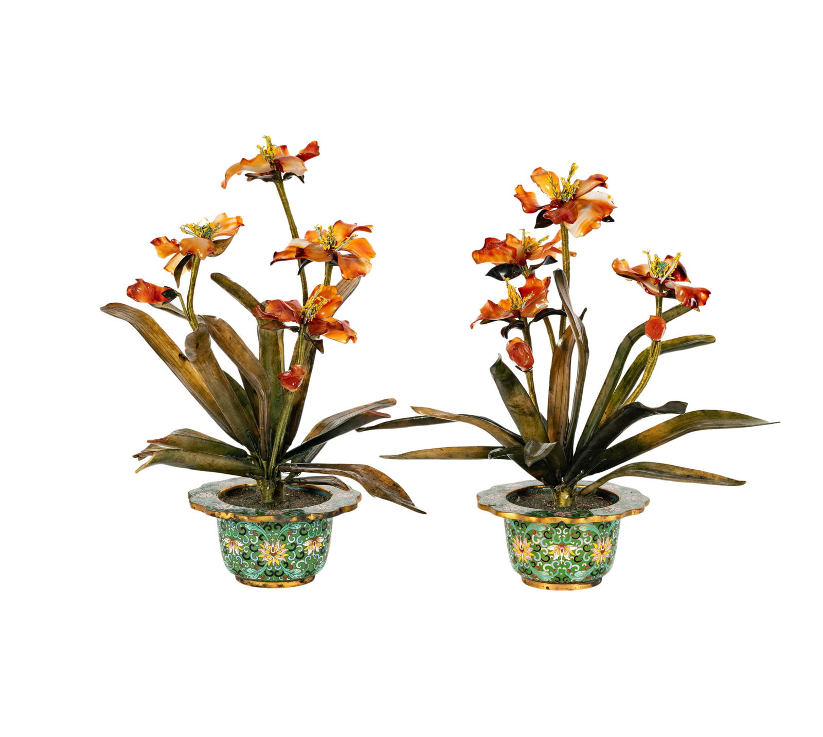 A Pair of Chinese Mineral Trees in Cloisonne Pots (1 of 11)