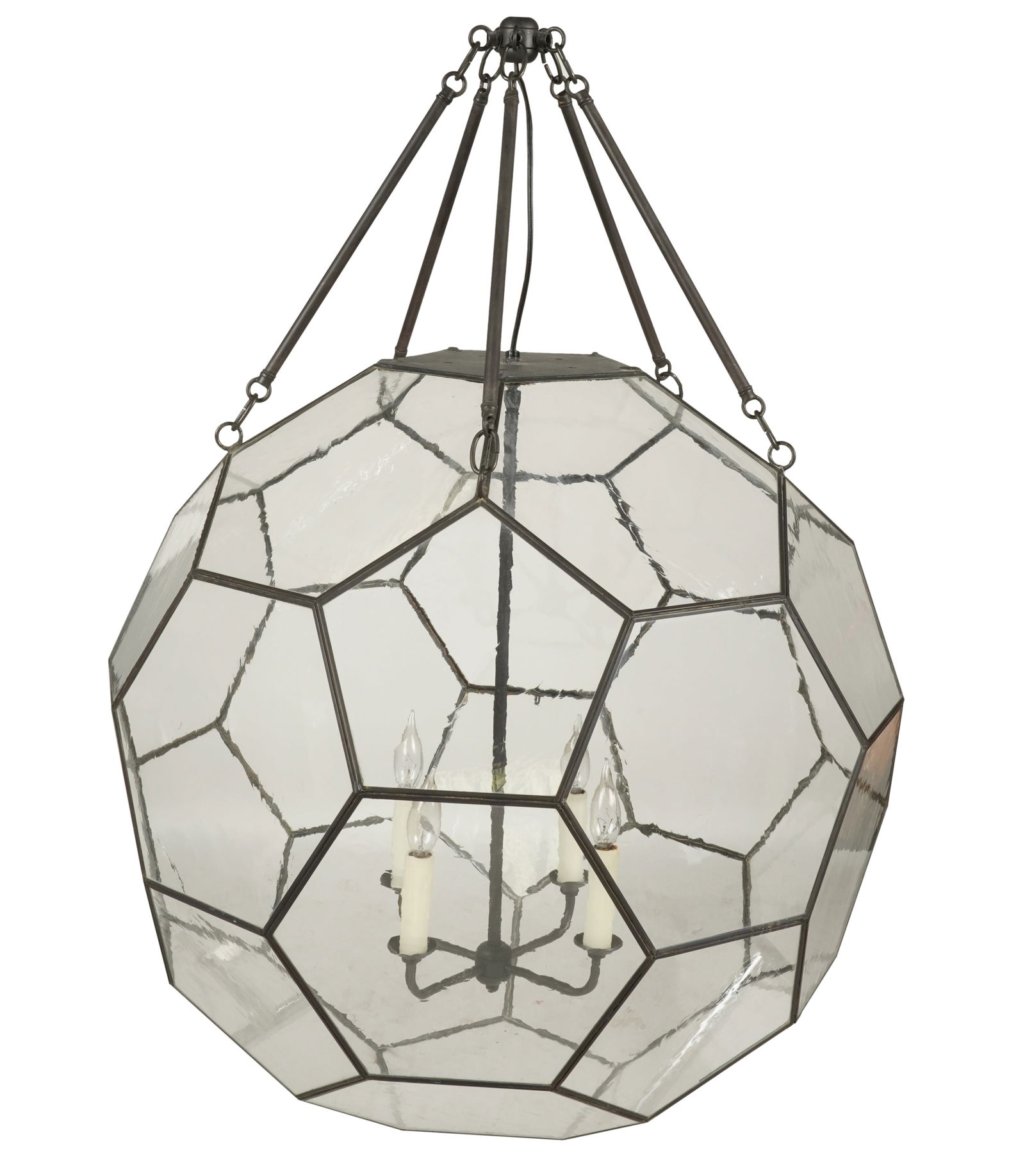An Iron and Glass Geodesic Dome Ceiling Light Fixture (1 of 7)