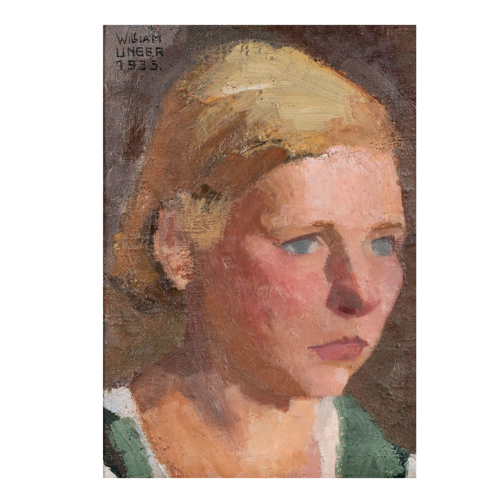 William Unger (1837-1932): Portrait of a Woman: William Unger German Portrait of a Woman oil on canvas 1935; signed and dated upper right 13 x 9 1/2 in. (33 x 24.1 cm.), Frame: 17 1/2 x 14 in. (44.5 x 35.6 cm.)