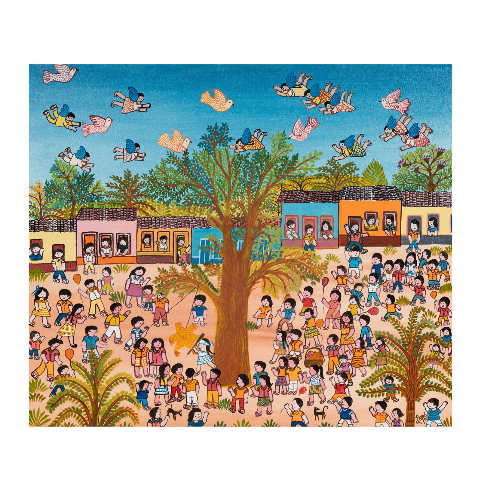 Manuel Lepe, Mexican 1936-1984, Folk Art Children at Recess (1 of 9)