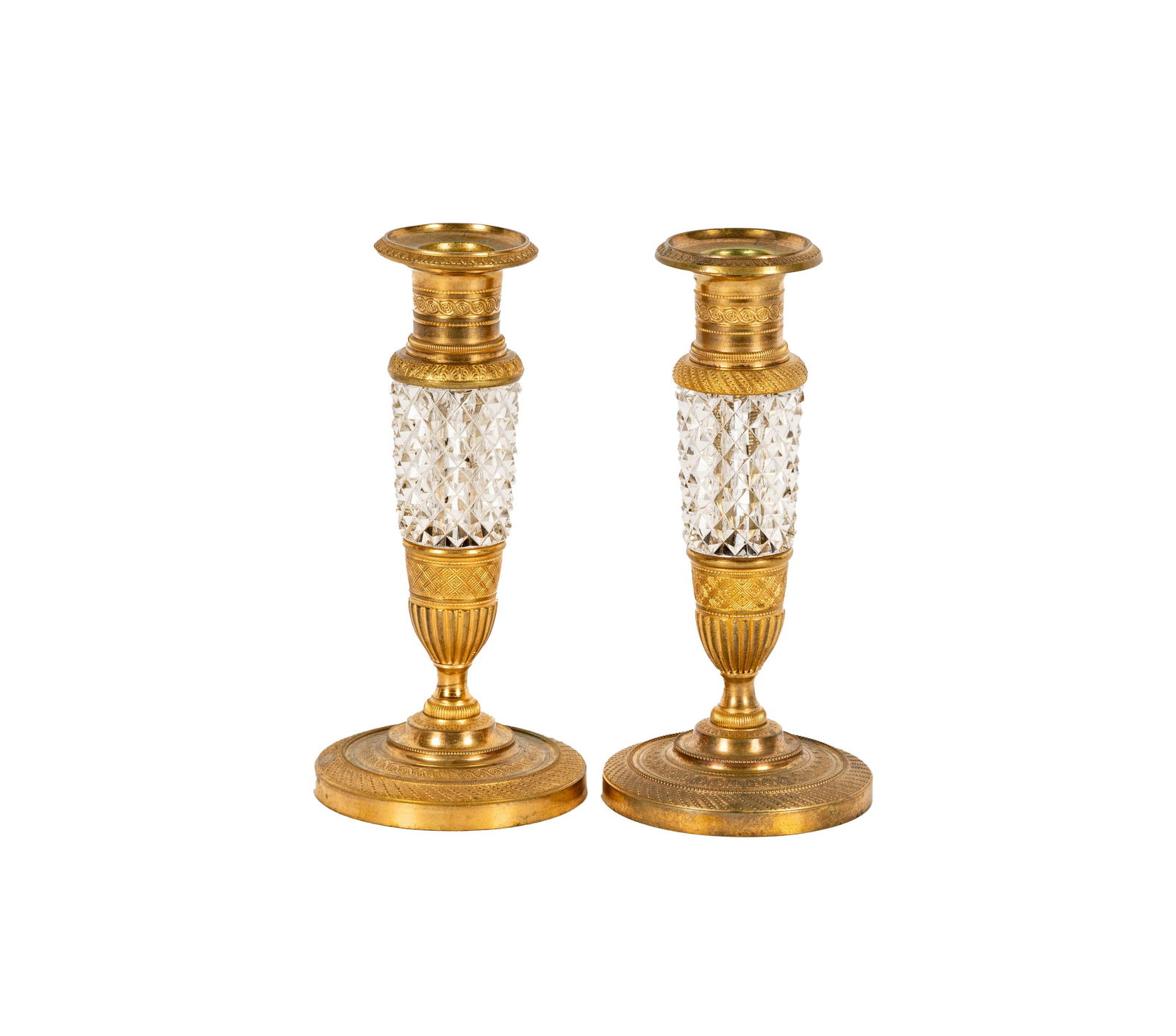 A Pair of French Gilt Metal and Cut Crystal Candlesticks (1 of 7)