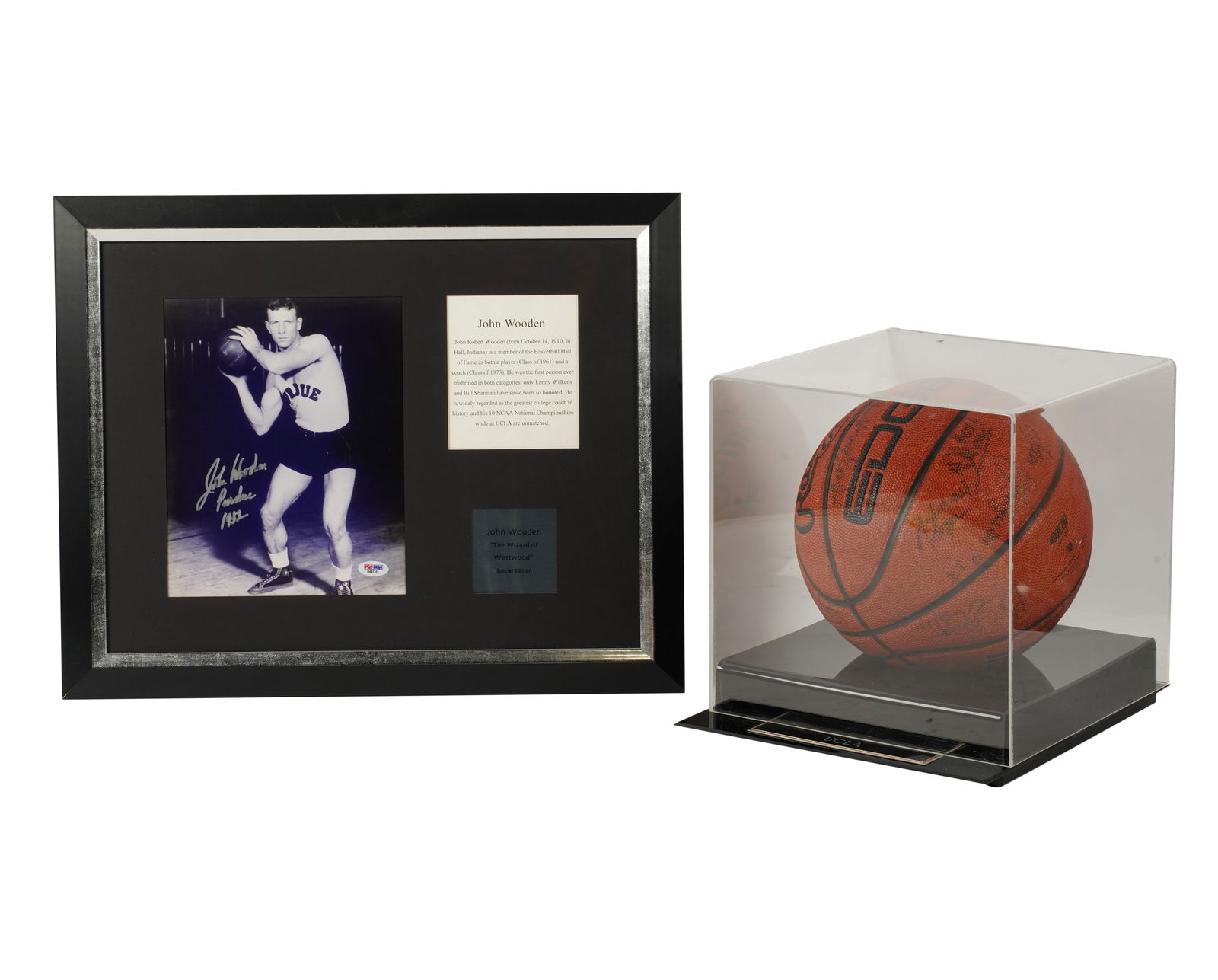 A UCLA Team-Signed Basketball and John Wooden Photo Display (1 of 7)