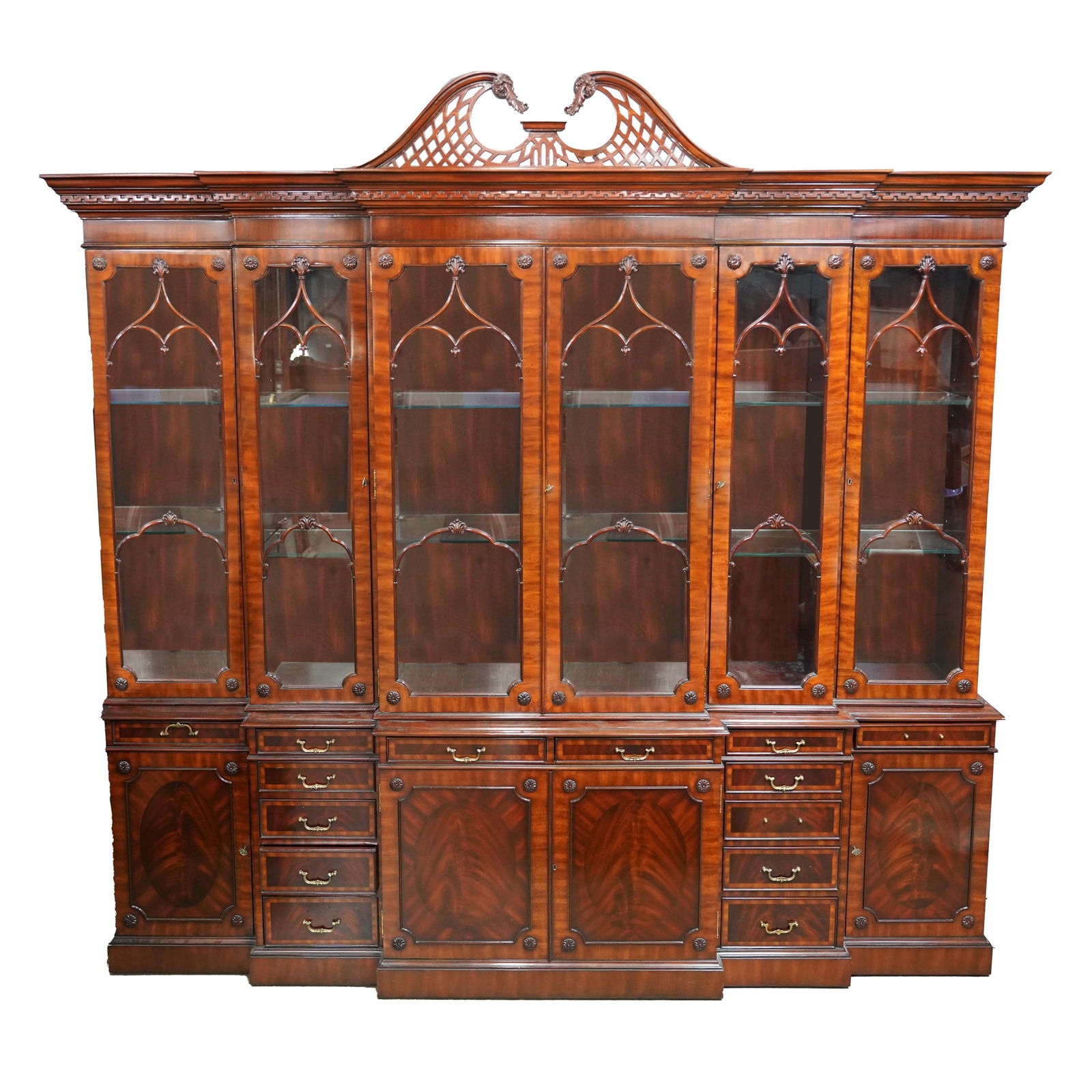 A Maitland-Smith Chippendale-Style Breakfront Bookcase Cabinet (1 of 11)