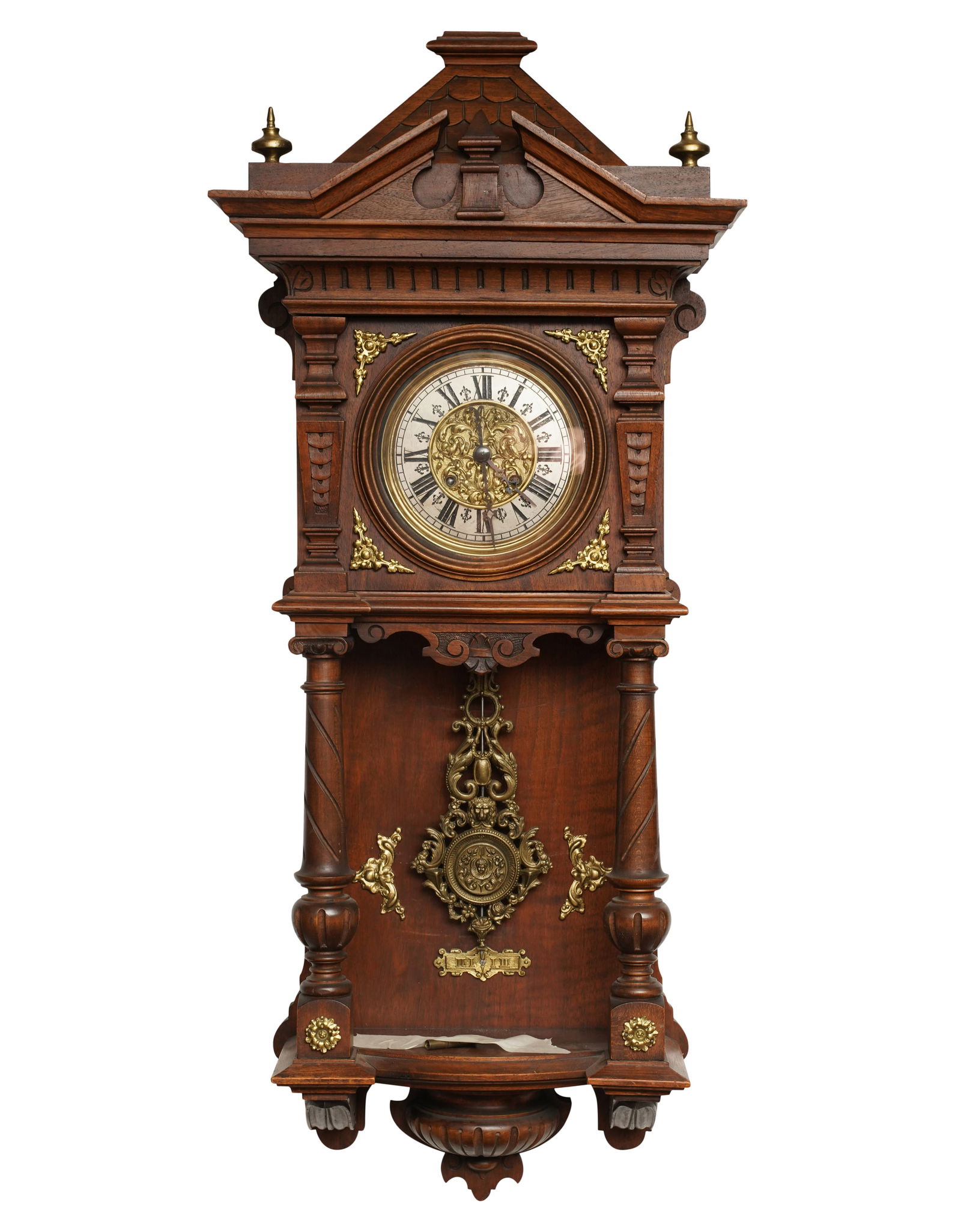 19th German Carved Wood Wall Clock