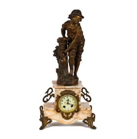 A French Figural Gilt and Marble Mantle Clock