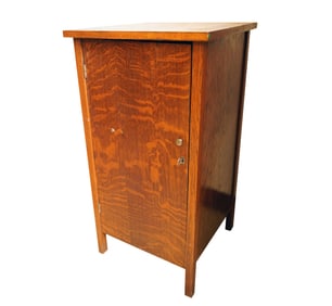 A Small Oak Record Cabinet with "Uncle Josh" Phonograph Records