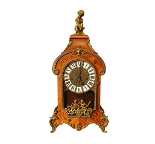 A Franz Hermle & Sons Marquetry Gilt Bronze Mounted Mantle Clock on Pedestal