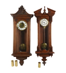 Two Early 20th Century Continental Wood Carved Wall Clocks