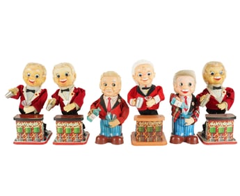A Group of Six Vintage Bartender Tin Toys