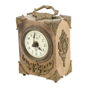 A Small Lenzkirch Wood and Brass Mounted Carriage Desk Clock