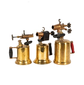 Three Antique Clayton And Lambert Brass and Iron Blow Torches