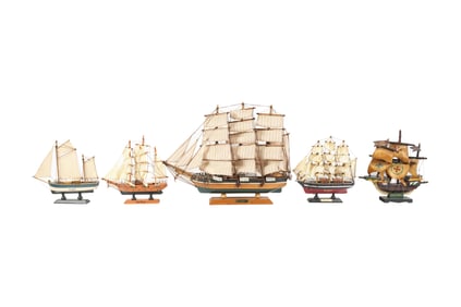 A Group of Painted Sailing Ship Models