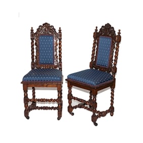 A Pair of French Black Forest Barley Twist Side Chairs