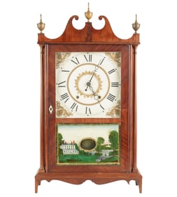 An Eli Terry and Sons Mahogany Pillar and Scroll Mantle Clock